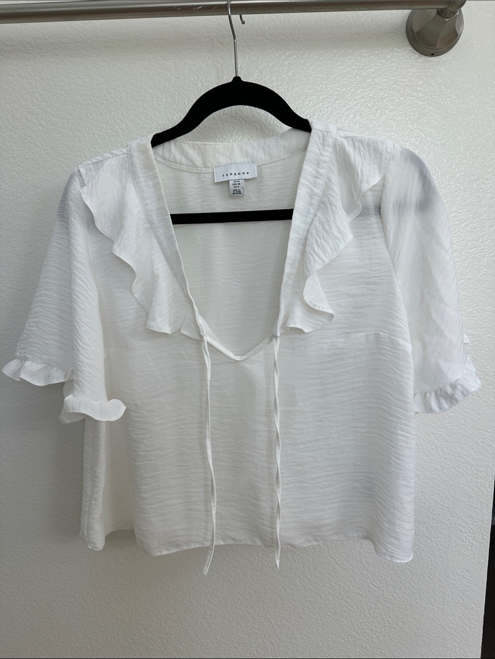Topshop Off White Ruffle V-Neck Tie Blouse